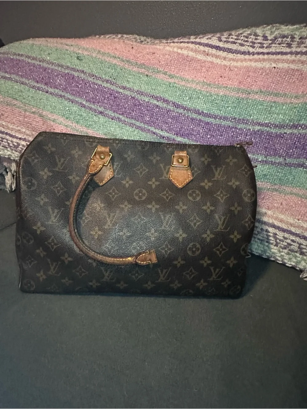 Louis Vuitton Monogram Canvas Satchel in Dark Brown with Tan Trim